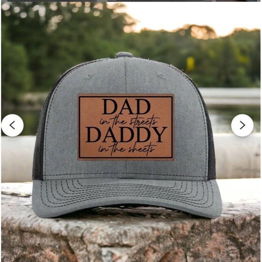 Dad in the Streets, Daddy in the Sheets Rectangular Leather Patch Hat Black/Silv